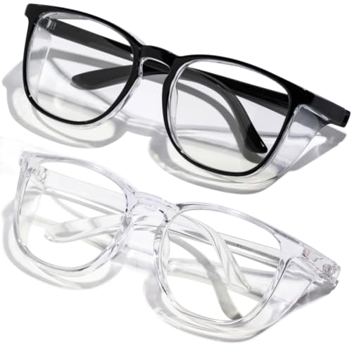 Safety Glasses Anti Fog Clear Blue Light Blocking Eye Protection Nurse Goggles for Women Men - color: A8 Black + Transparent