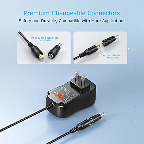 Belker 36W Universal 3V 4.5V 5V 6V 7.5V 9V 12V AC DC Adapter with 8 Tips | Power Supply for Household Electronics Security Camera Router LED Strip Light Speaker - 3A Max - size: 36w 3-12v 3a