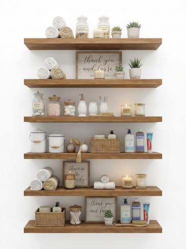 ROGMARS 36 Inches Long Walnut Floating Shelves - color: Walnut, size: 36 Inch set of 6