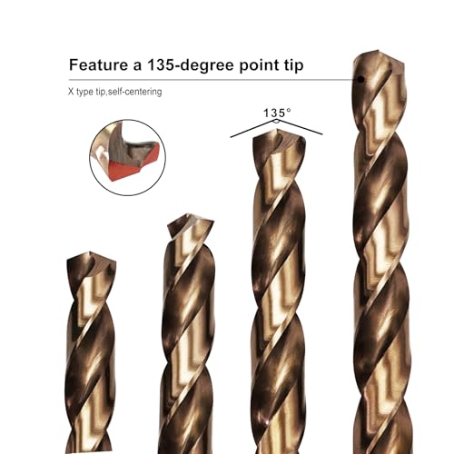FEWELL 29pcs Metal Drill Bit Set,High Speed Steel Drill Bit Set 1/16"-1/2"