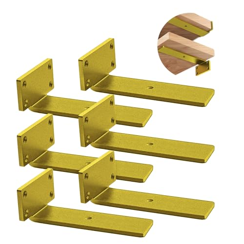 Advanced Heavy-Duty Shelving Bracket - 5-Inch Floating, 0.2-Inch Thick Gold L-Shaped Solid Steel (6 Pieces) - color: Gold, size: 5 Inch