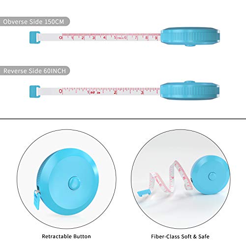 DiCUNO 3-Pack Soft Retractable Measuring Tape, 60-Inch 1.5 Meter, Sky-Blue - color: Sky Blue*3pcs