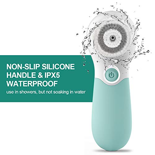 Facial Cleansing Brush Electric Facial Exfoliating Massage Brush with 3 Cleanser Heads and 2 Speeds Adjustable for Deep Cleaning, Removing Blackhead, Face Massaging - color: Green