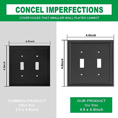 Black Modern Decorative Double Toggle Light Switch Cover Plate - size: 2 Gang Double Toggle