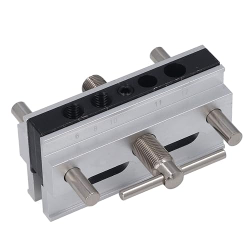 Self Centering Doweling Jig Kit Metric Adjustable Width Drilling Wth 6 Bushings Drill Jig For Straight Holes Biscuit Joiner Set (Silver) - size: Silver
