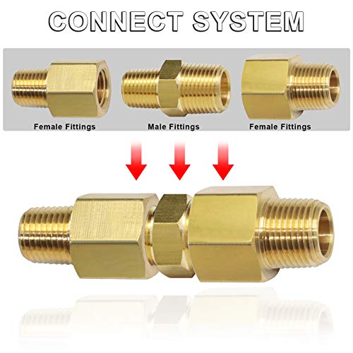 KOOTANS 3/8 NPT x 1/4 NPT Male Solid Brass Hex Nipples,4 PACK - size: 3/8 NPT x 1/4 NPT (O.D x O.D: 5/8'' x 1/2'')