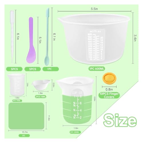 Silicone Measuring Cups Kit for Resin, Epoxy Supplies Set with 600ml, 250ml & 100ml Silicone Cups, Reusable Resin Supplies Cups with Silicone Mat, Stir Sticks, Mixing Cups for Molds Arts, Crafts - size: 600ML+250ML+100ML