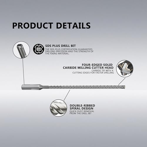 CATITO 1/4" x 10.24" SDS Plus Rotary Hammer Drill Bit, Professional Masonry Drill bit for Bricks, Cement Walls, and Concrete - size: 1/4 inch（6mm）, style: Length: 10.24"（260mm）