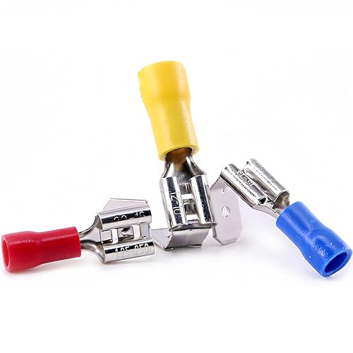 100pcs Piggyback Spade Connectors 24-10 Gauge 1/4" Female and Male Quick Splice Disconnect Electrical Crimp Terminals Connector Assortment Set