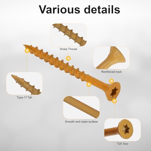 Deck Screws #8 x 2’’, T25 Star Torx Drive Flat Head Wood Screws, Tan, 5lb - color: Tan, size: 8X2’’