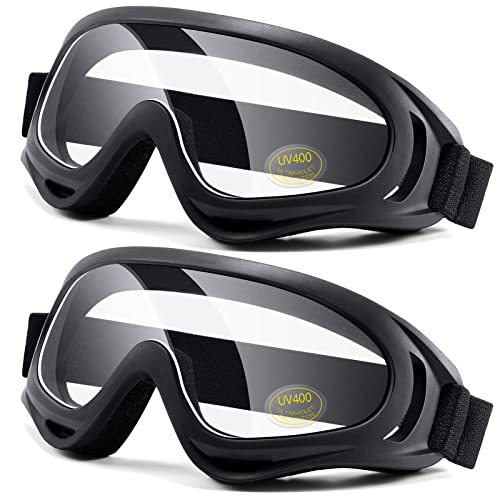 Motorcycle Goggles 2 Pack - ATV Dustproof Dirt Bike Goggles for Ski Racing Riding, Off Road Waterproof Motocross - color: 03.transparent Lens × 2