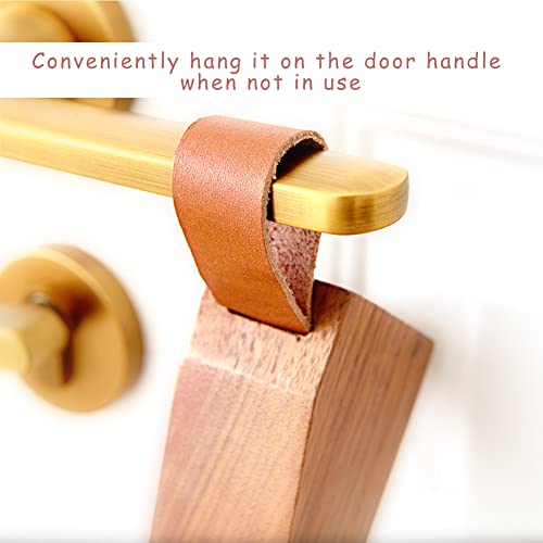 Wooden Door Stopper Non-Slip Security Wood Door Wedge with Leather Strap for Hanging Door Stopper 1Pack, in House Bedroom Office Living Room Hotel Cabin - style: Small (1pc)