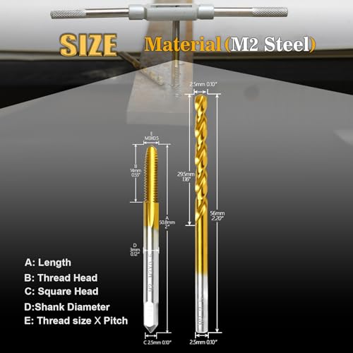 M3 x0.5 Tap and 2.5mm Drill Bit,M2 HSS Metric Threading Drill and Tap Set - size: M3 x0.5 Tap & 2.5mm Drill
