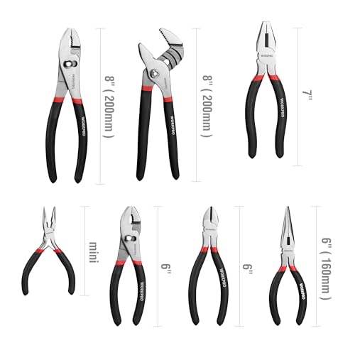 WORKPRO 7-piece Pliers Set, Pliers Tool Set with Comfort Grip, Black - color: Black