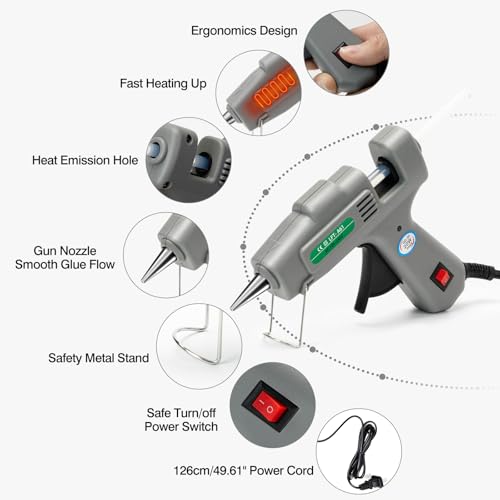 SHJADE Hot Glue Gun with 30 Glue Sticks, 20W Mini Hot Melt Gun Kit(Grey) - color: Grey-new Packaging