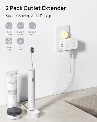 TROND Multi Plug Outlet Extender 2 Pack with 3 Way Outlet Splitter and USB - color: White, size: 3 Prong-2 Pack