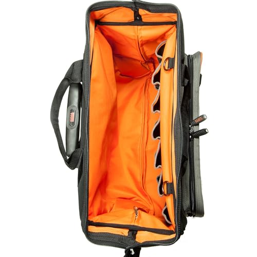 Klein Tools 55452RTB Tool Bag, Water Resistant Tool Storage Organizer Rolls on Rugged 6-Inch Wheels, 24 Pockets, Load Tested to 200-Pound - size: Rolling Tool Bag