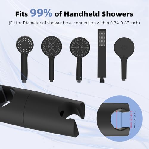 Hibbent Adjustable Shower Head Holder for Slide Bar, Universal 18.5-25mm Handheld Shower Bracket, Sprayer Holder with Hanging Design, Bathroom Shower Replacement, No Drill Installation, Matte Black - style: Matte Black