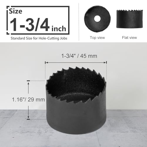 1-3/4 Inch Hole Saw with 9.1mm Triangle Shank Arbor, JTemgle Bi-Metal Hole Saw Heavy Duty Hole Cutting Tool for Cornhole Boards, Recessed Lights, Wood, Plastic, Drywall & Soft Metal - size: 1-3/4"