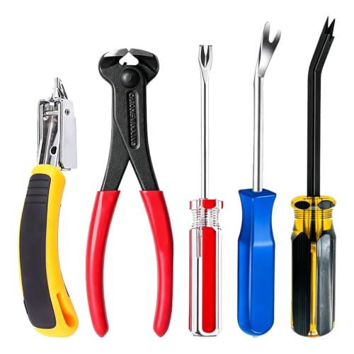 5-Piece Heavy Duty Upholstery Staple Remover Tool Set with Nail Puller Plier, Tack Lifter, Fastener Remover for Carpet,Furniture,Floor,Photo Frame,Wooden - color: 5 Pcs