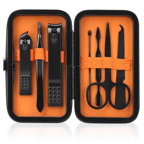 Manicure Set Men Nail Clipper Set Personal Care Nail Grooming Kits Travel Nail Care Set Manicure Tools Fenlebeneil Nail Clippers Pedicure Kit Basic Nail Care Tools Gift for Men Women - color: Black-orange