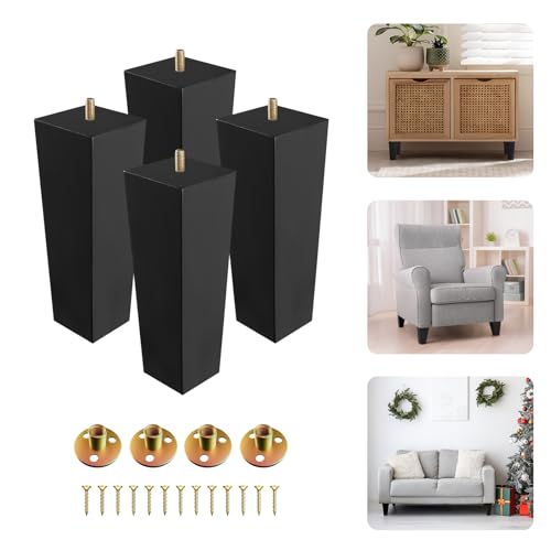 Yes4All 8 Inches Square Black Solid Wood Furniture Legs Set of 4, Heavy Duty 800 Lbs Capacity Furniture Legs with Leveler, Replacement Legs for Furniture, Couch, Sofa, Dresser, Ottoman - color: Square Black, size: 8 inch