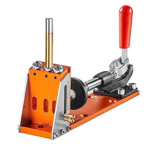 VEVOR Pocket Hole Jig Kit, Adjustable and Easy to Use Pocket Hole Jig System with Step Drills, Wrenches, Drill Stop Rings, Screws and Square Drive Bits, Dual Scale Marks, for DIY Carpentry Projects - color: Orange