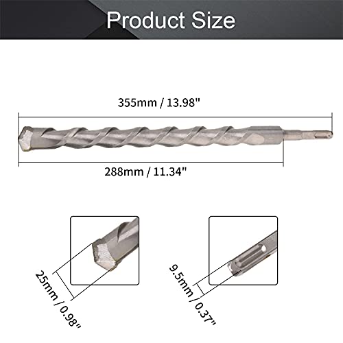 Utoolmart Masonry Drill Bit 25mm x 350mm Carbide Tipped Rotary Hammer Bit Square Shank for Impact Drill 1Pcs - size: Square handle 25*350