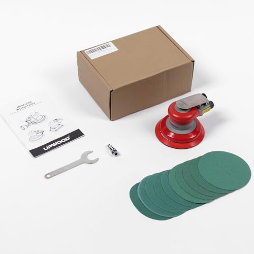 Pneumatic random orbital sander 5-inch light weight palm sander 3/16" (5 mm) diameter orbit 12000 RPM with extra 10pcs sandpaper - style: 5in Non-Vacuum