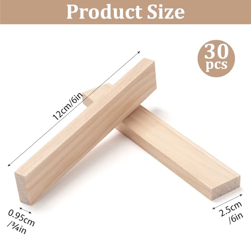 Wooden Dowels Wood Strips Slats for Crafts 3/8" × 1" × 6", 30 PCS Lumber Boards Flat Wood Dowel Rods Wooden Sticks for Crafting, Unfinished Hardwood Sticks Trim for Woodworking, Model Making - size: 3/8x1x6 in - 30PCS