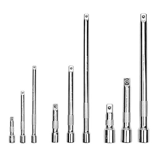 9-Piece Socket Extension Bar Set, Ratchet Extension Bar Set,1/4", 3/8", and 1/2" Impact Drive Socket, Drive Tool Accessory, CR-V Steel Storage Tray - color: 9-pcs Chrome Extension