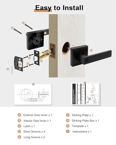 Probrico Interior Privacy Door Lever Handles with Lock, Matte Black 10 Pack Bedroom & Bathroom Zinc Alloy Lockset - color: Matte Black