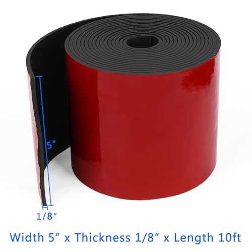 WochiTV Adhesive Solid Rubber Strips, 5" Wide x 1/8" Thick x 120" Long Self Stick Black Neoprene Rubber Rolls Perfect for DIY Insulation Cushion Gasket, Sealing, Liner, Weather Striping - size: 5" W X 120" L, style: 1/8" Thick Adhesive