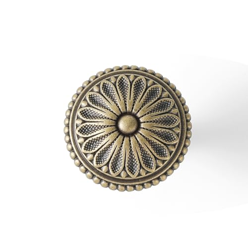 5 Pack | Cabinet Knobs | Solid Brass | 1-5/16 Inch Diameter | Brushed Antique Brass |Classic Cabinet Knobs for Furniture Kitchen ＆ Bathroon Fixture - size: 1-5/16 Inch Knob