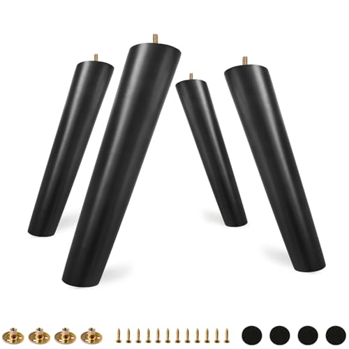FoDau770 Rubber Wood Legs 10", Slant Taper, 5/16"-18 Thread, Black, 4pcs | Wood Couch legs - Mid Century Sofa Legs - Furniture legs Replacement for Cabinet Dresser Chair Ottoman - color: Black, size: 10 Inch - Slanted (80°)