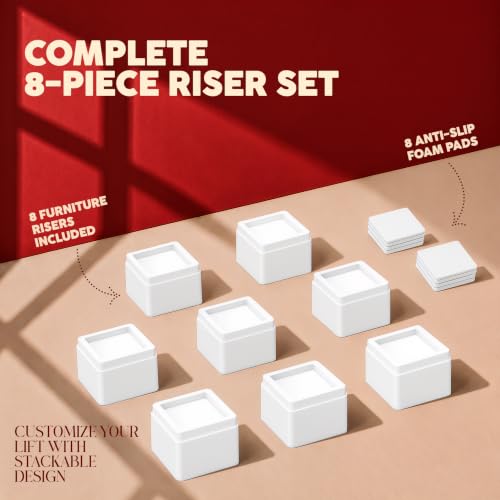Utopia Bedding Adjustable Bed Risers 2 Inch, White, 8-Pack - color: White, size: 2 Inch (Pack of 8)
