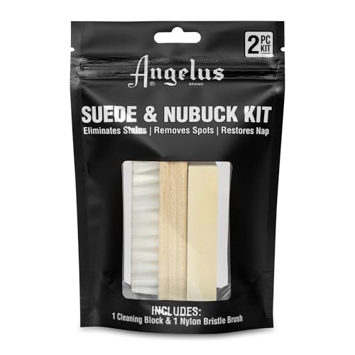 Angelus Suede & Nubuck Cleaner Kit - 1 Cleaning Eraser Block and 1 Nylon Bristle Brush - Eliminates Stains, Removes Spots, Restores Nap - for Leather Suede Shoe, Handbags, Jackets, Boots, Furniture