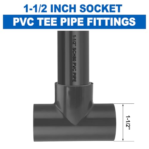 6 Pack Schedule 80 PVC Pipe Fitting Tee 1-1/2" Socket, Compatible with 801 Series Heavy Duty Tee for Industrial Irrigation Plumbing Applications - size: 1-1/2" Socket