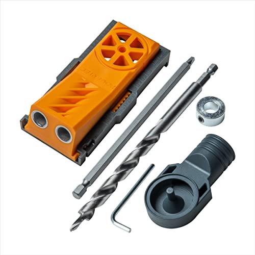 POWERTEC Pocket Hole Jig Kit, Pocket Screw Jig, Woodworking Jigs with Adjustable Depth Drill Guides, 3/8" Drill Bit, Stop Collar, Dust Collector Adapter for Twin Pocket Holes, Wood Joint Tool - 71643
