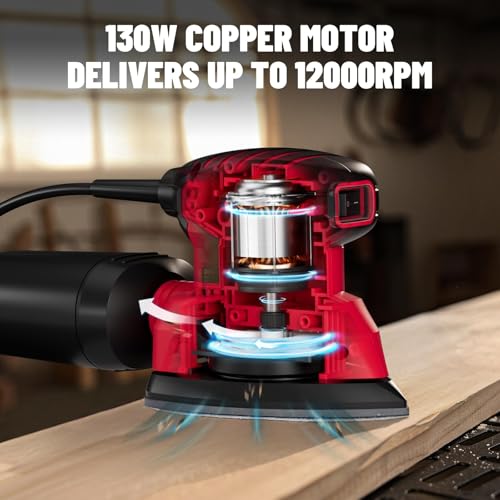 DOVAMAN 130W Detail Sander, 12000RPM Palm Sander Tool - color: B-red