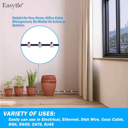 Cable Wire Clips 4mm 6mm 8mm 10mm Cable Management RG6 RG59 CAT5 CAT6 RJ45 Electrical Ethernet Dish TV Speaker Wire Cord Tie Holder Single Coaxial Nail Clamps (Pack of 400) - size: 400 Pcs