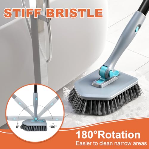 Long Handled Scrub Brush for Shower,3-in-1 Cleaning Brushes with 3 Different Function Cleaning Heads Brush for Shower Cleaning Bathroom Kitchen Walls Tub Tile (Grey) - color: Gray
