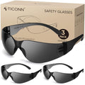 TICONN Clear Safety Glasses for Men & Women, ANSI Z87.1 Safety Goggles - style: 3 Pairs Charcoal