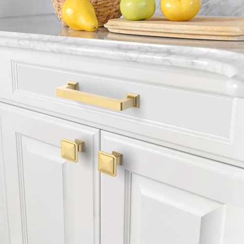 Amerdeco 10 Pack Brushed Gold Cabinet Pulls 3.75 Inch(96MM) Hole Centers Kitchen Cabinet Handles Cabinet Hardware Kitchen Handles for Cabinets Cupboard Handles Drawer Pulls ZH0019 - color: Brushed Gold, size: 3.75" Hole Center