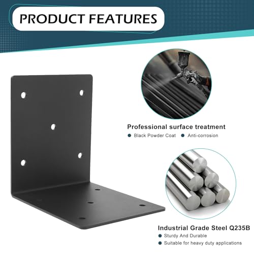 4 PCS Heavy Duty Steel Corner Brackets,6"x6"x5"L Right Angle Bracket - style: 7 Shape (6X6X5)