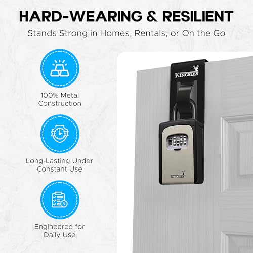 Kingsley KL-180 Over-The-Door Lockbox Bracket – Black Metal Key Lock Box Holder
