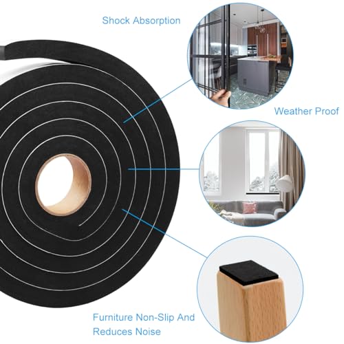 Seal Foam Tape, 2 Rolls 1/2 Inch W x 1/2 Inch T Weather Stripping for Door and Window,High Density Single Sided Closed Cell Door Insulation Weather Strip, 2 Rolls Total 13FT Black - size: 1/2"W x 1/2"T x 13FT