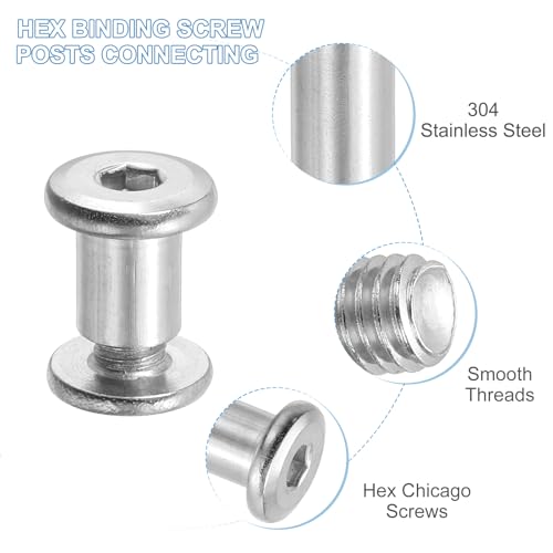 PATIKIL Hex Chicago Screws, 10 Set Binding Screw Posts M6 x 10 mm Connecting Hex Drive Socket Cap Bolt Nuts for Scrapbook Leather Belt Album Photo Furniture Repair, Silver - size: M6 x 10