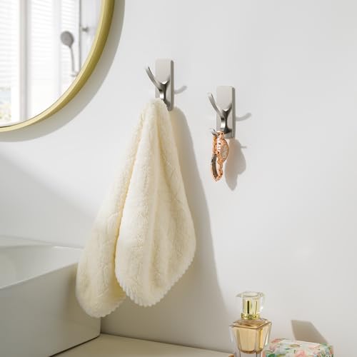 10 Pack Self Adhesive Towel Hooks: Extra Strong 13LB, Stainless Hook for Hanging Loofah, Towels, Coat, Bath Robe Bathroom Shower, Brushed Nickel - color: Brushed Nickel, size: 10 Pack