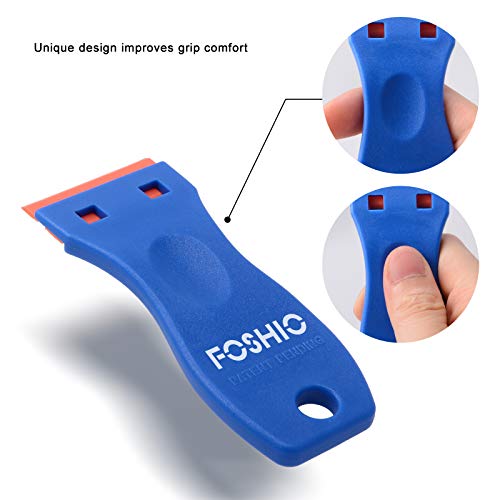 FOSHIO Plastic Razor Blade Scraper Include 2PCS Scraper Tool and 100PCS Blades for Gasket Remover, Labels Decal and Adhesive Remover for Windows and Glass - color: Blue